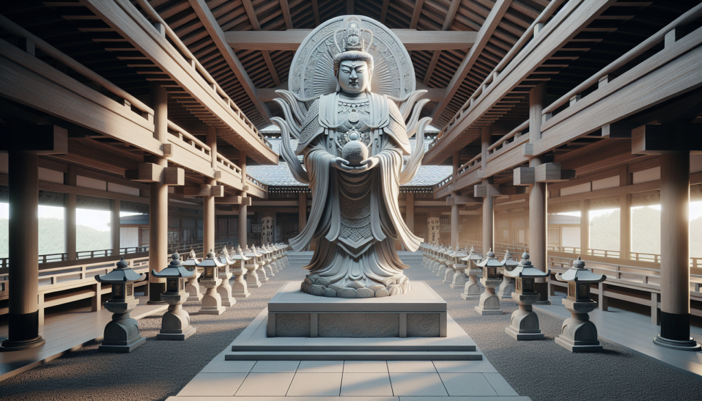 A guardian deity statue in a shrine
