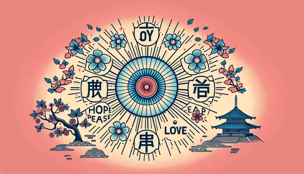 An illustration of positive words and energy radiating from them