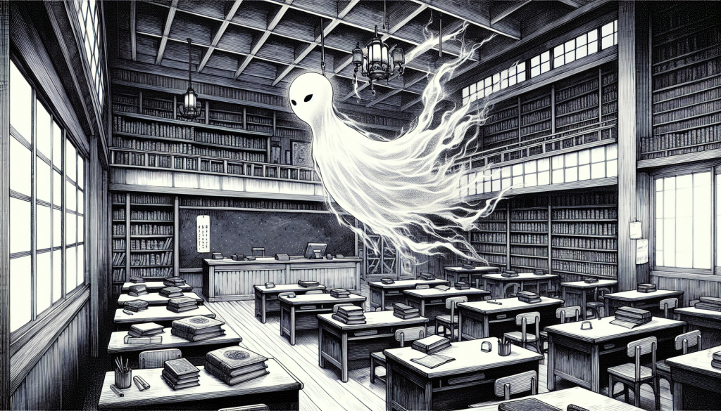 A ghostly figure in an old school