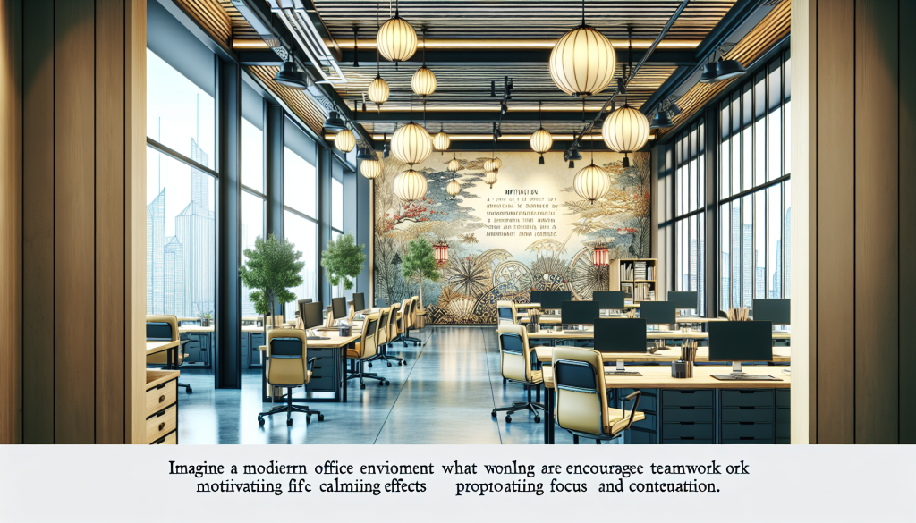 A modern office setting where positive words are used to enhance teamwork