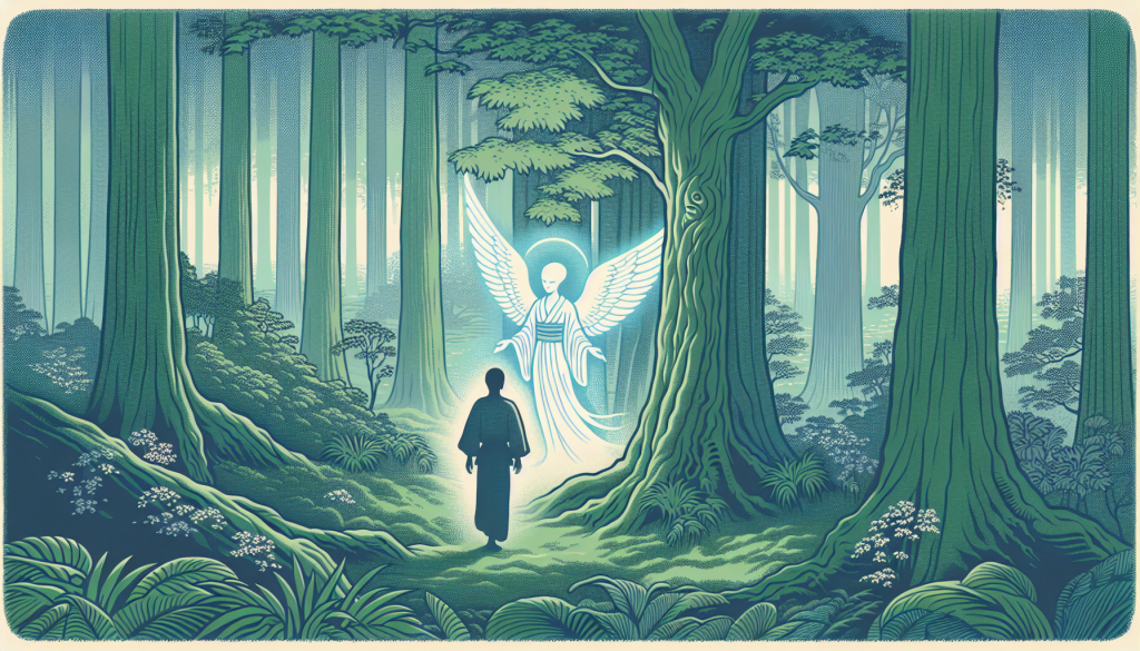 A spirit guide leading someone through a forest