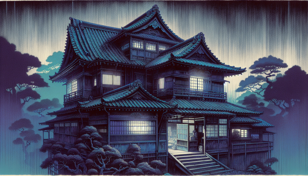 A spooky haunted house at night