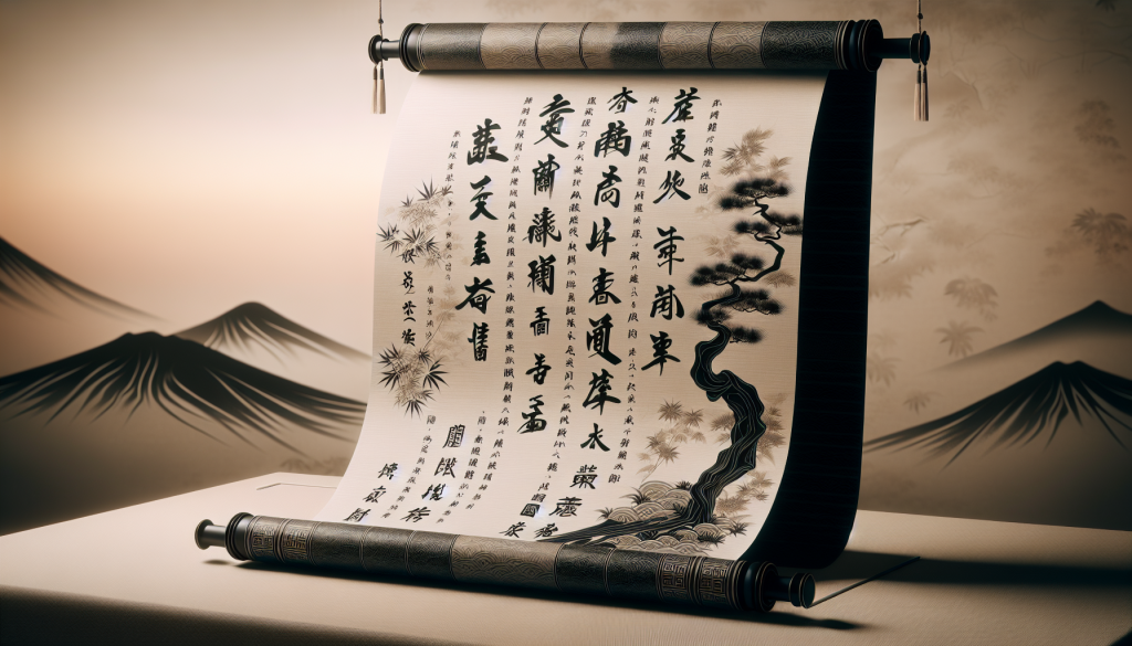 A traditional Japanese scroll with calligraphy