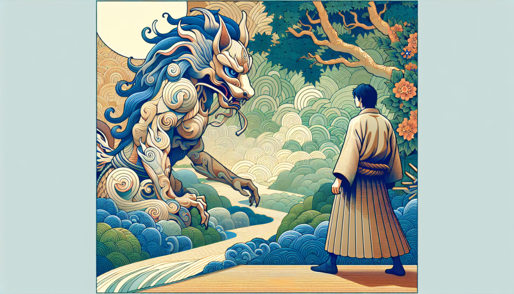A depiction of a guardian spirit guiding a person